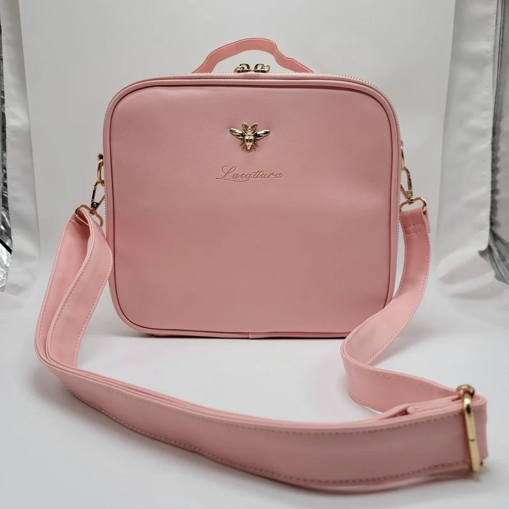 Pink Lacattura Toiletry Bag Travel Makeup Large Cosmetic Adjustable Compartments